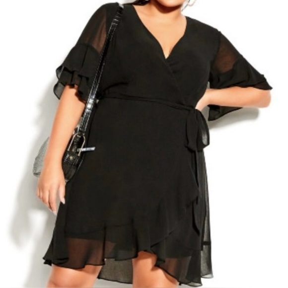 City Chic Black Flutter Frill Dress NWT 18W fairicore bikercore euro whimsy goth - Picture 1 of 9